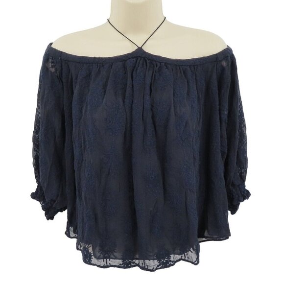 Rebecca Taylor Womens 6 Blue Embroidered Cold Shoulder Flowy Blouse Shirt Top - Picture 1 of 11